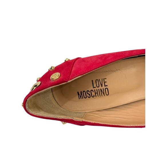 Love Moschino Red Suede Stiletto Pumps Gold Studs Heart 4" Heels Size 41 / US 11 - Picture 10 of 15